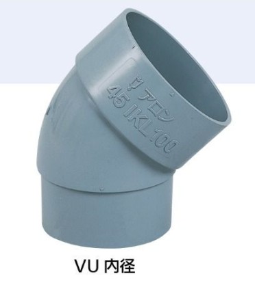CU継手 45°片受ｴﾙﾎﾞ(VUﾊﾟｲﾌﾟ内径接続)    45IKL